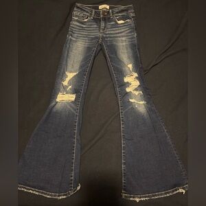 BKE Dark Blue Distressed Flare Jeans